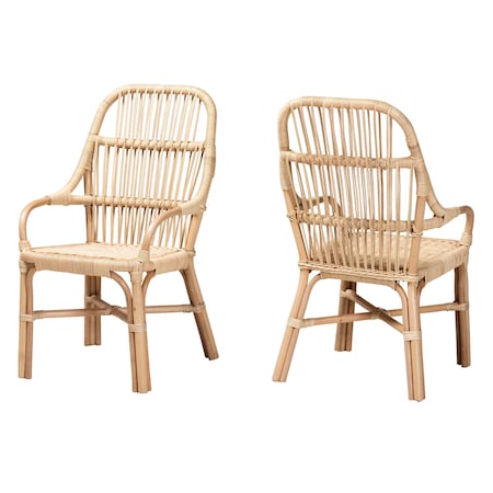 Baxton Studio Sumatera Modern Bohemian Natural Brown Rattan 2-Piece Dining Chair Set 232-2PC-13237-ZORO